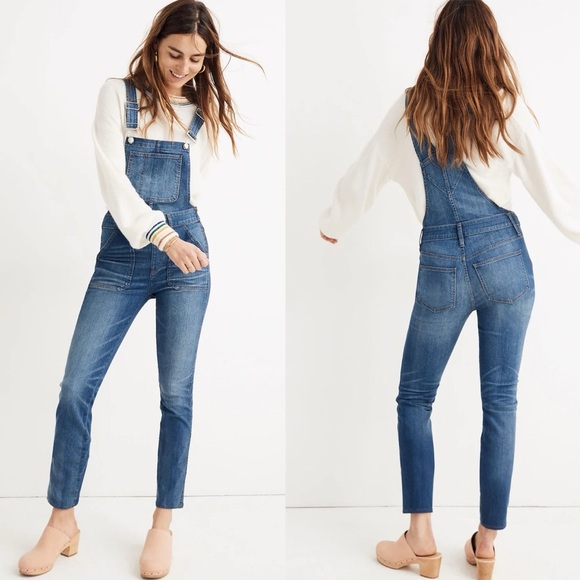 Madewell Womens Jansing Medium Wash Skinny Pocketed Side Zip Overalls Size M - Picture 1 of 8